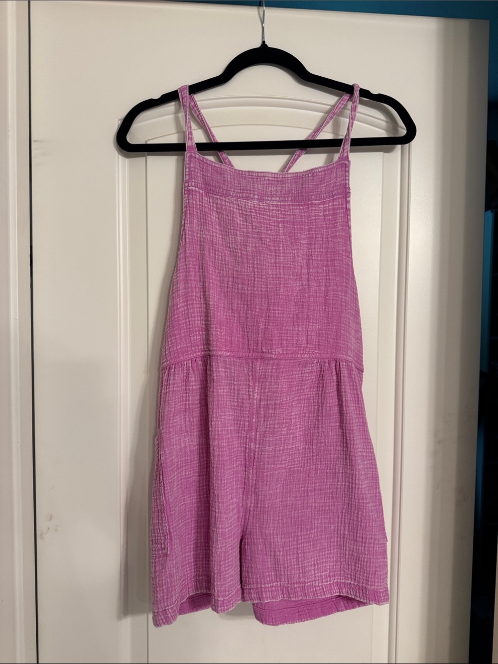 Girls' Pink Gauze One-Piece Romper with Spaghetti Straps